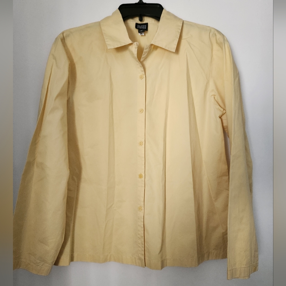 Eileen fisher Blouse Yellow Button Front Top 100% Cotton Size Small
